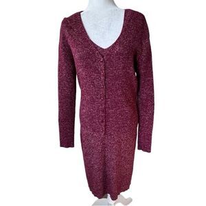 Tower Hill Dress and Cardigan Two Piece V Neck Red Gold Metallic Thread SZ XL